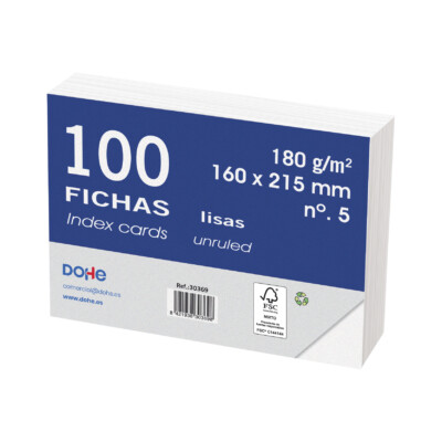 Dohe - Fichas de cartulina offset blanca de 180 g, lisas - nº 5 - 160 x 215 mm