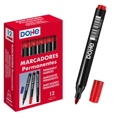 Dohe - Caja de rotuladores permamentes - 12 uds - Rojo