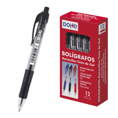 Dohe - Caja de bolígrafos retráctiles - Tinta de gel - 0,7 mm - 12 uds - Negro