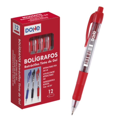 Dohe - Caja de bolígrafos retráctiles - Tinta de gel - 0,7 mm - 12 uds - Rojo