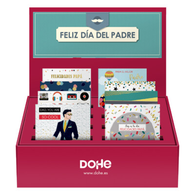 Dohe - Expositor de sobremesa para Tarjetas de Día del Padre- Tamaño 32,5 x 46 x 19,5 cm - Incluye 48 Tarjetas y Sobres