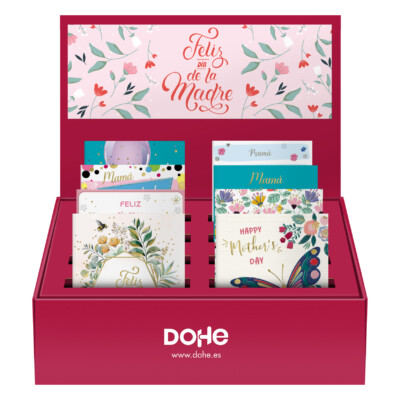 Dohe - Expositor de sobremesa para Tarjetas de Día de la Madre- Tamaño 32,5 x 46 x 19,5 cm - Incluye 48 Tarjetas y Sobres