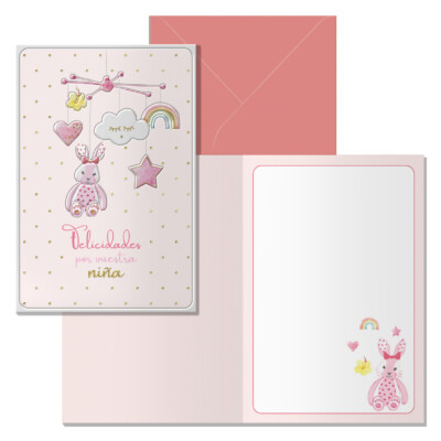 Dohe - Tarjeta de Felicitación Nacimiento - Tamaño 11,5 x 17 cm - Modelo Carrusel