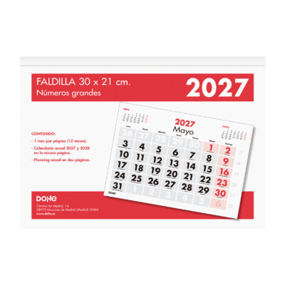 Dohe - Calendario sobremesa / Faldilla - 30 x 21 cm. - Números grandes