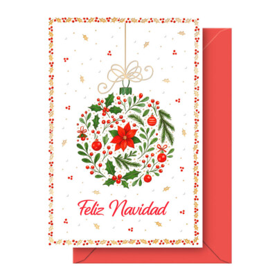 Dohe - Tarjeta de Felicitación Navideña - Tamaño 11,5 x 17 cm - Modelo Bola