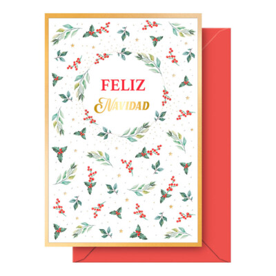 Dohe - Tarjeta de Felicitación Navideña - Tamaño 11,5 x 17 cm - Modelo Holly Tree