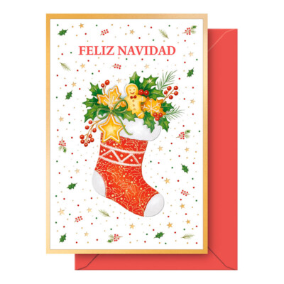 Dohe - Tarjeta de Felicitación Navideña - Tamaño 11,5 x 17 cm - Modelo Calcetín