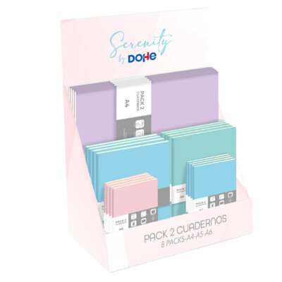 Dohe - Expositor Cuadernos - 24 packs de 2 cuadernos (A4, A5 y A6) - Serenity