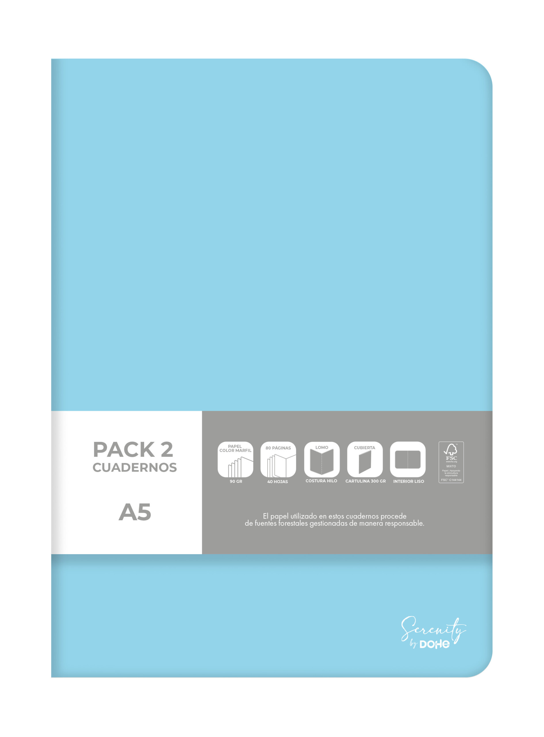 Dohe - Pack de 2 cuadernos A5 Serenity - Azul