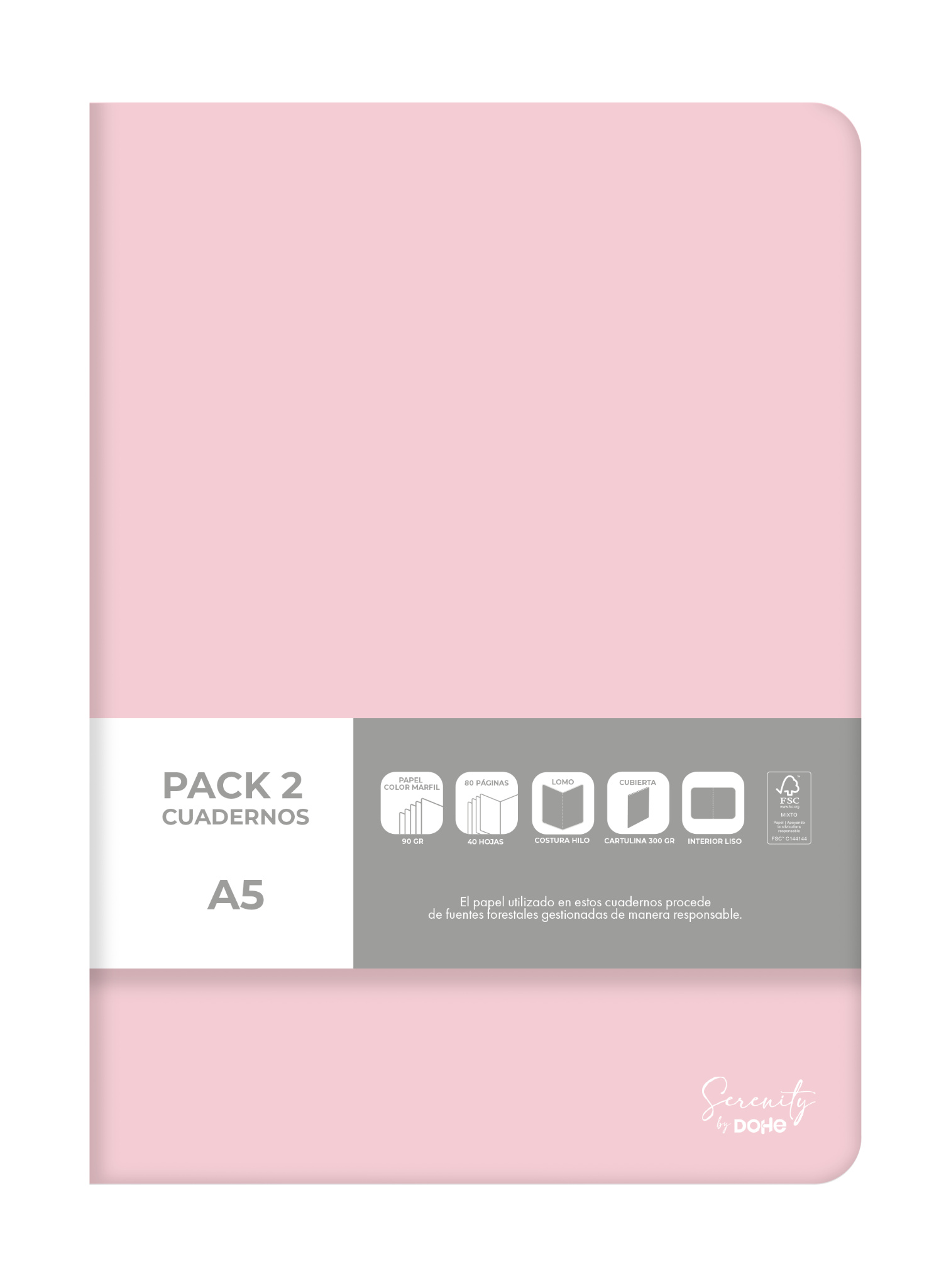 Dohe - Pack de 2 cuadernos A5 Serenity - Rosa