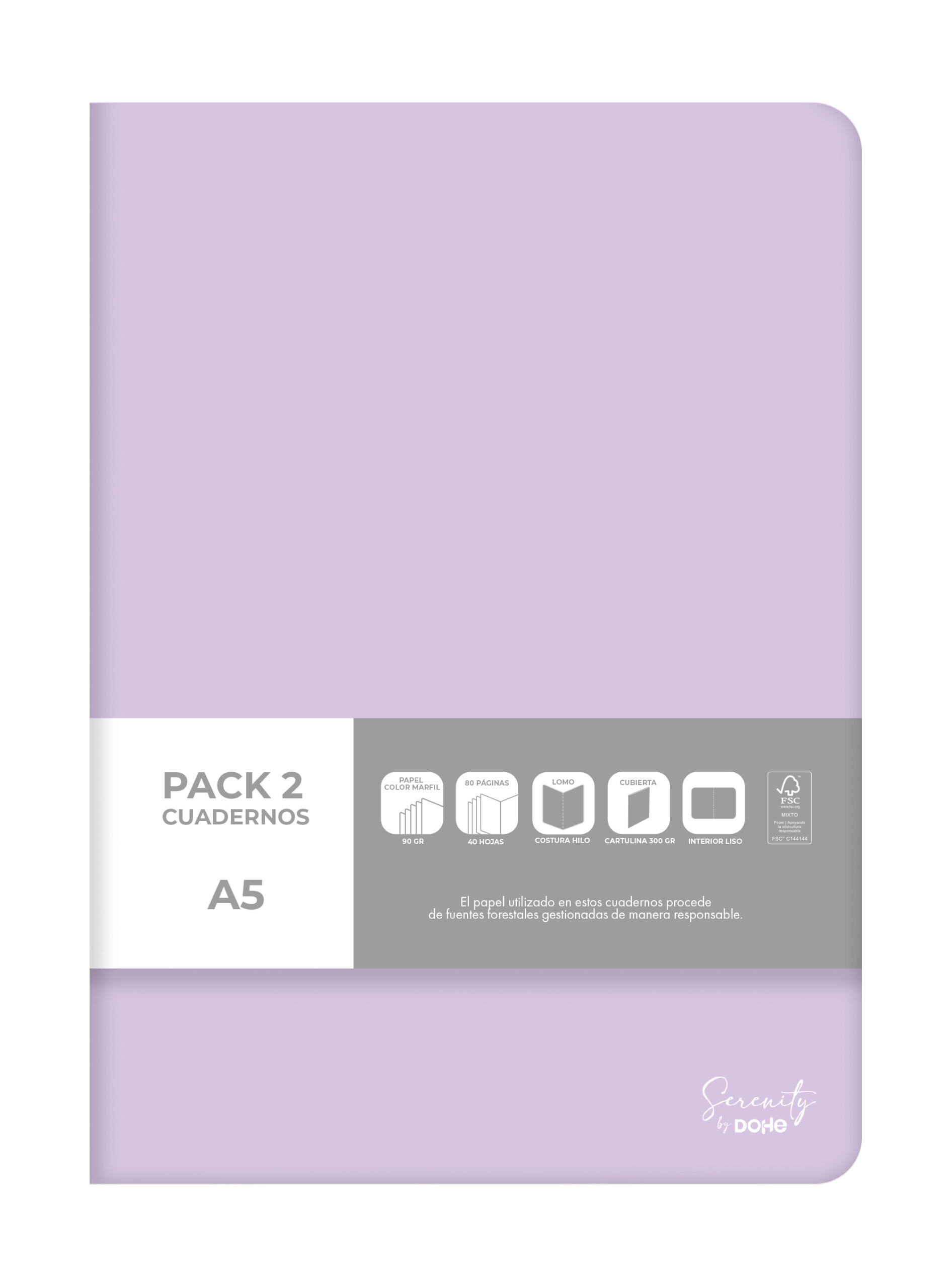 Dohe - Pack de 2 cuadernos A5 Serenity - Morado