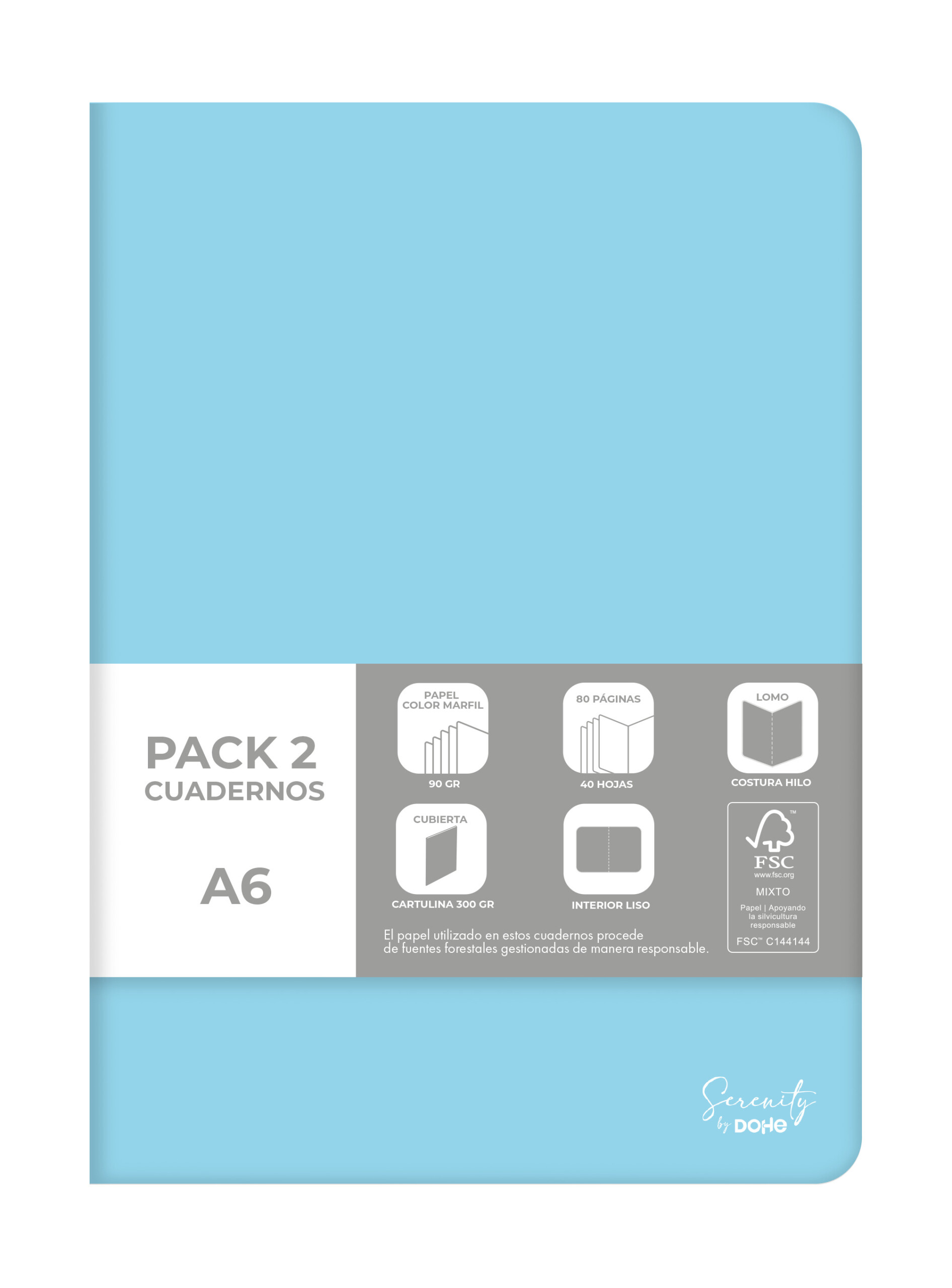 Dohe - Pack de 2 cuadernos A6 Serenity - Azul
