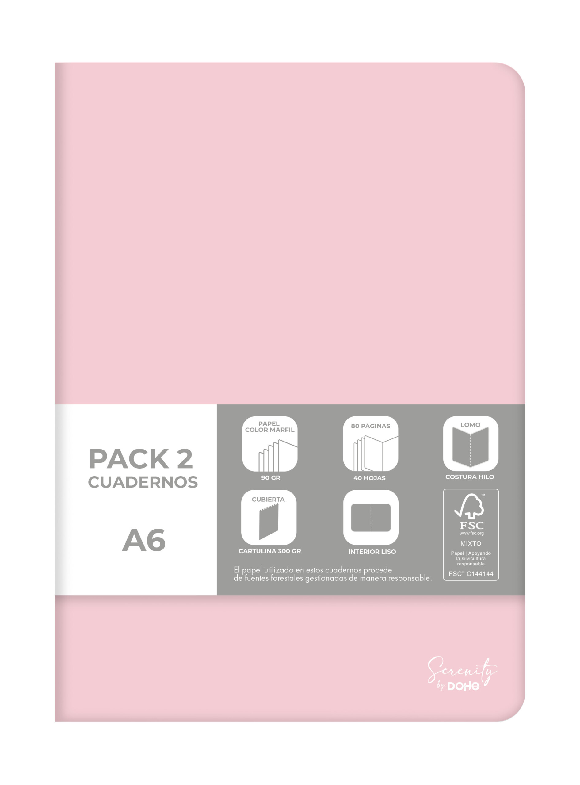 Dohe - Pack de 2 cuadernos A6 Serenity - Rosa