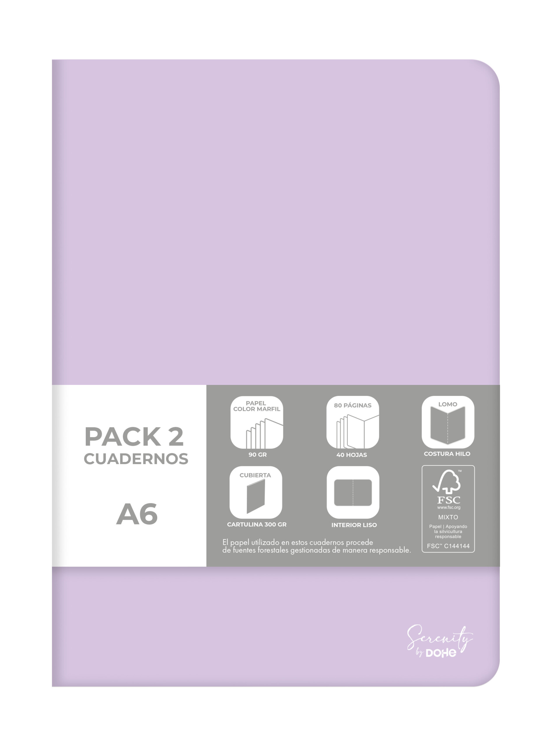 Dohe - Pack de 2 cuadernos A6 Serenity - Morado
