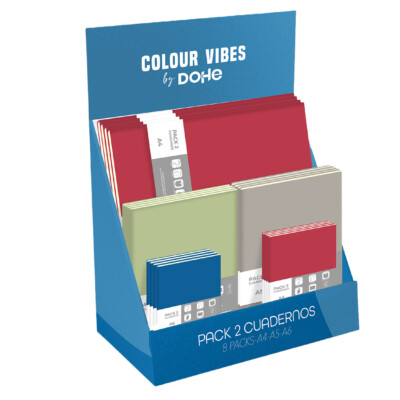 Dohe - Expositor Cuadernos - 24 packs de 2 cuadernos (A4, A5 y A6) - Colour Vibes