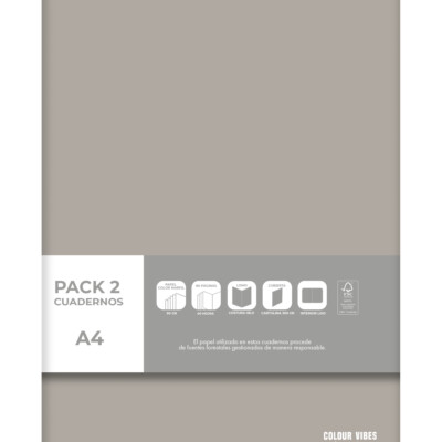 Dohe - Pack de 2 cuadernos A4 Colour Vibes - Gris