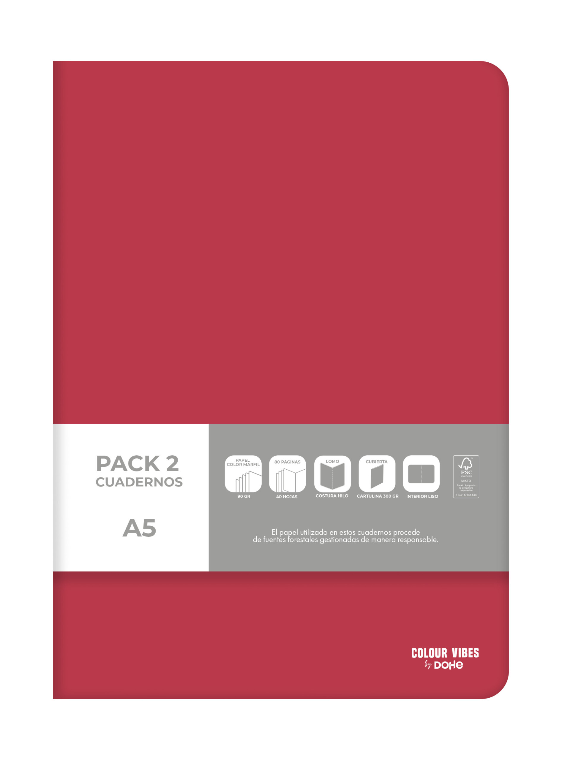 Dohe - Pack de 2 cuadernos A5 Colour Vibes - Rojo